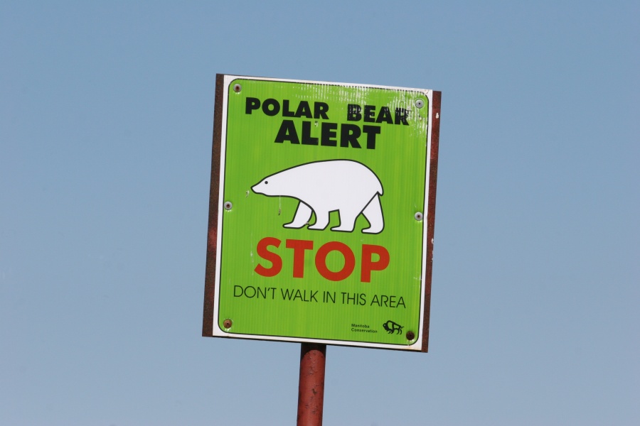 Cape Merry sign to beware of Polar Bears - Churchill, Manitoba, Canada
